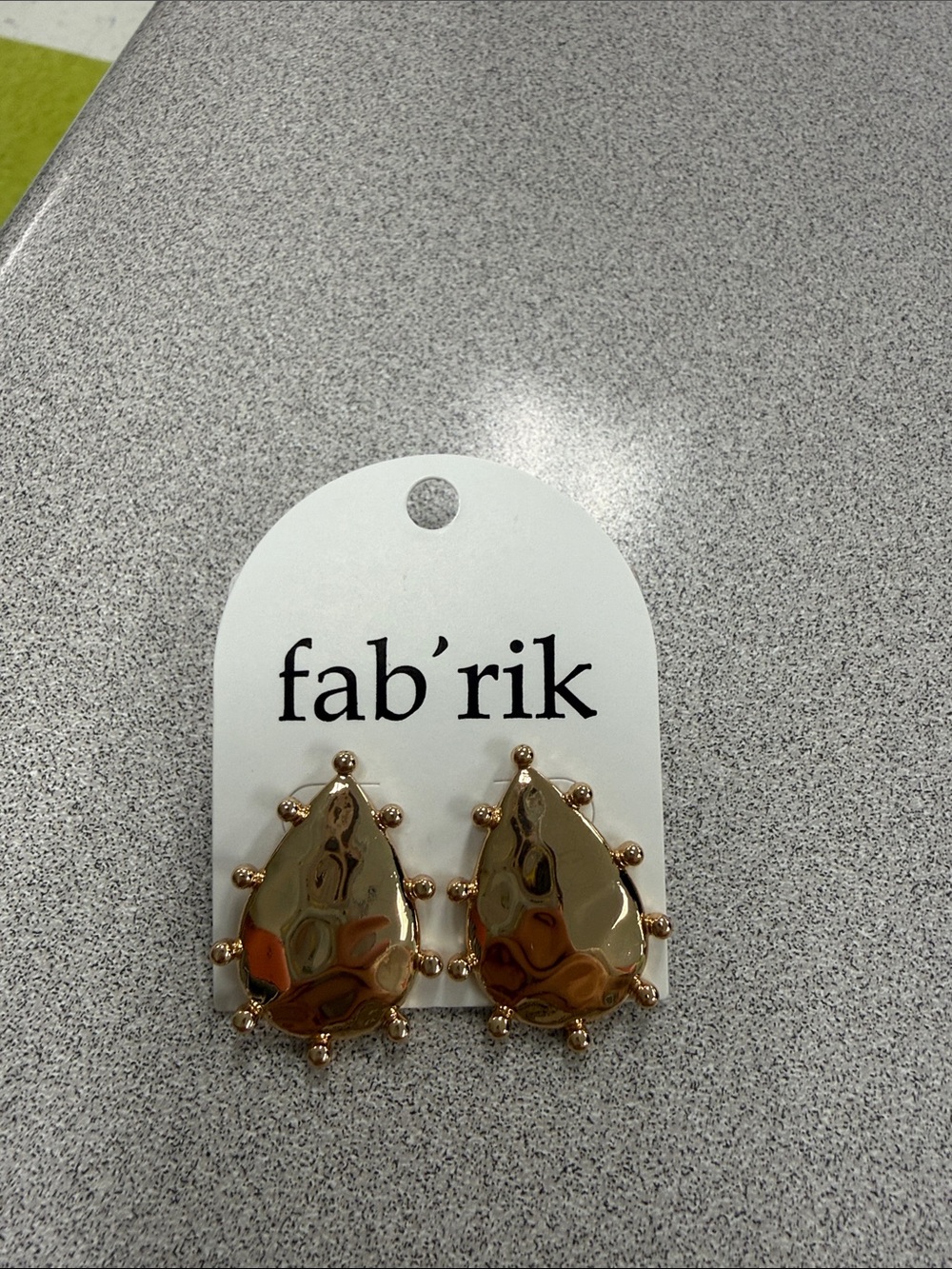 fab'rik Gold Teardrop Stud Earrings with Beaded Edge